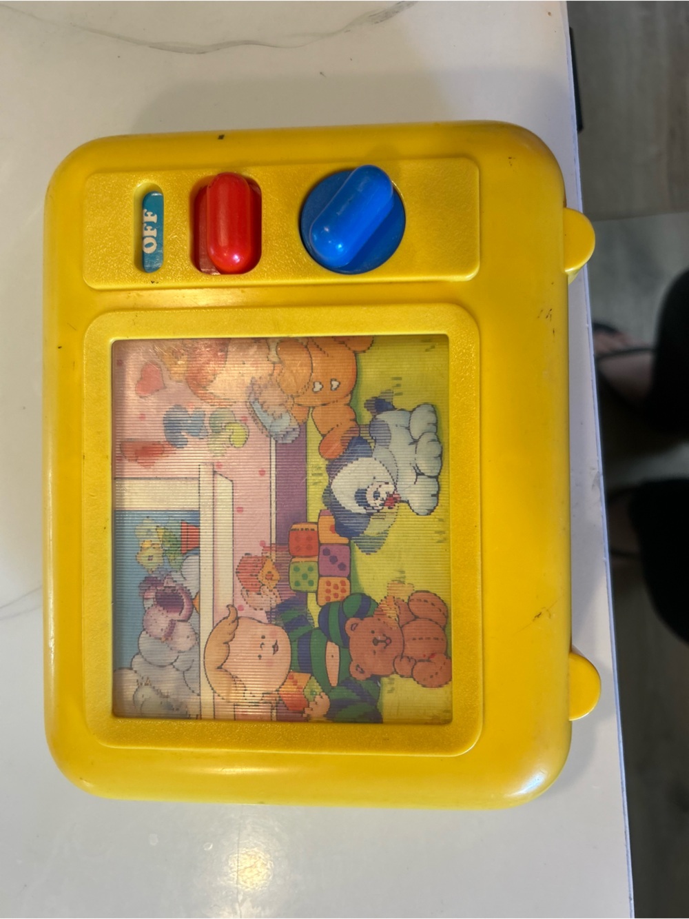 Vintage 1990 Yellow Classic Kids Water Picture Toy with Blue and Red Buttons